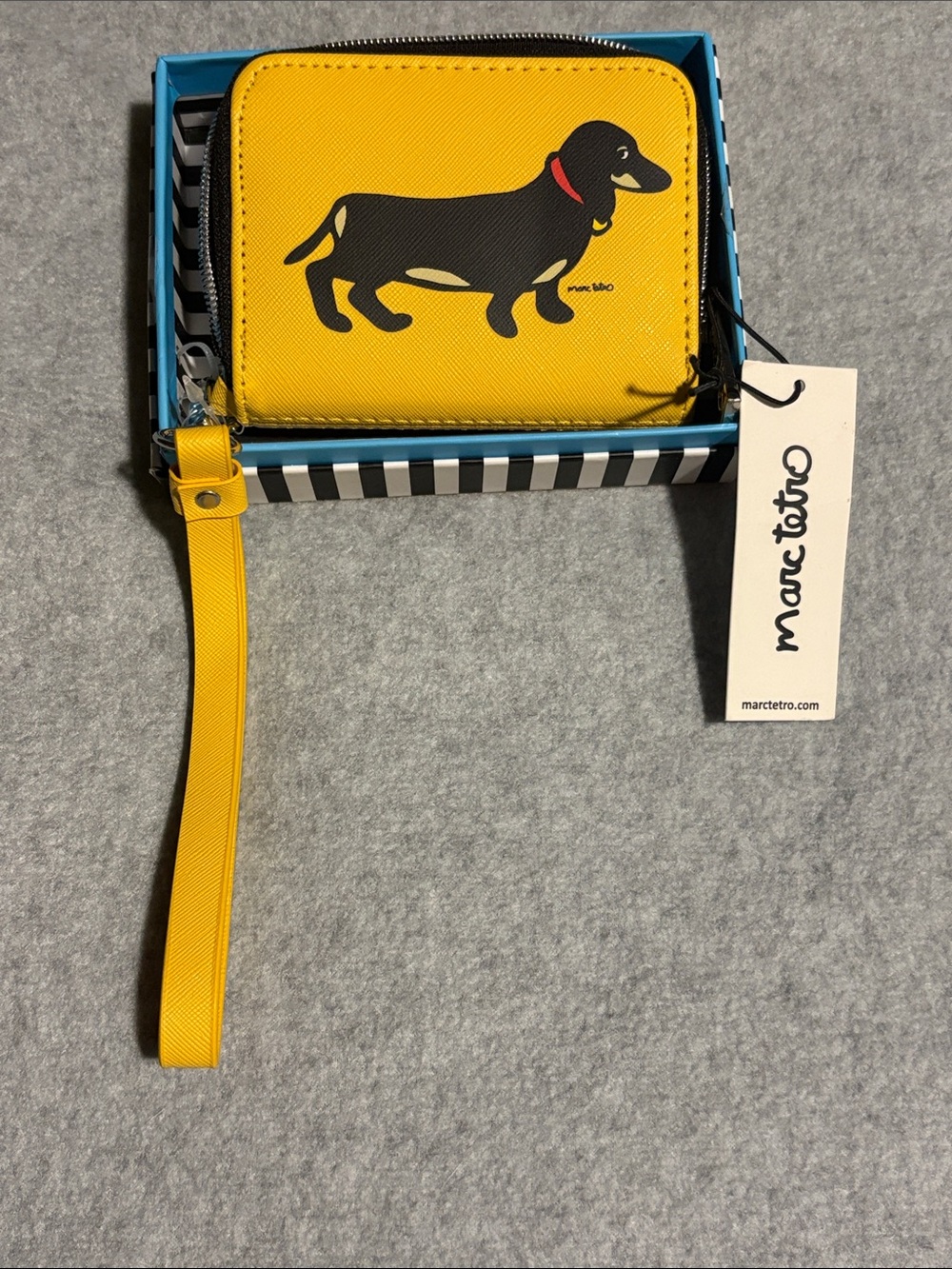 marc tétro Yellow Dachshund Zip Wallet Wristlet